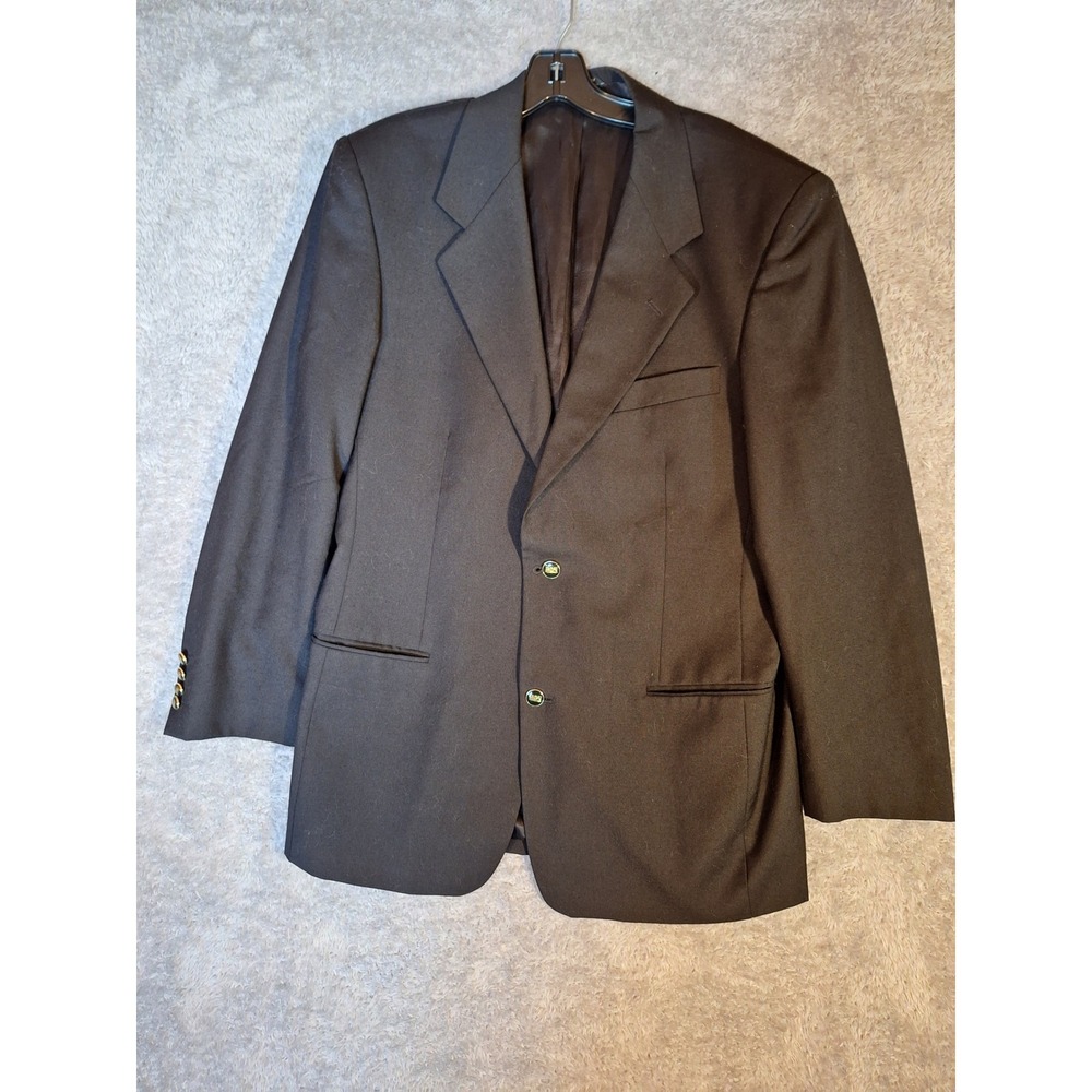 Studio Milano Mens Black Virgin Wool Blazer Sport Coat 40R Gold Crest Button VTG